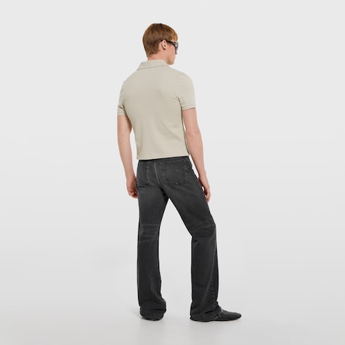 Cotton piquet polo shirt with embroidery - light grey