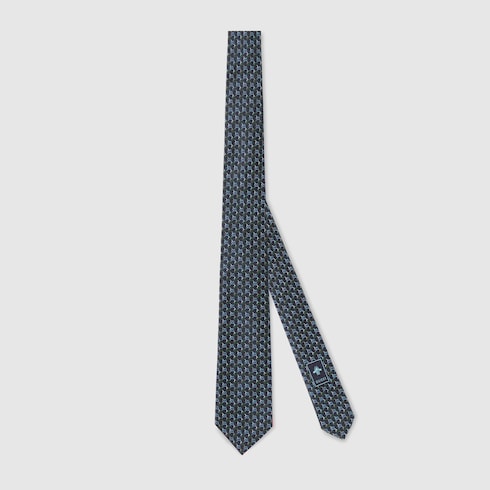 GG silk jacquard tie - blue and dark green