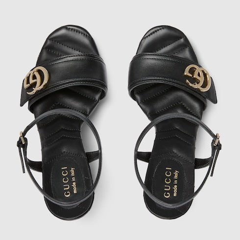Women's platform sandal with Double G - black leather