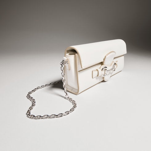 Wallet on chain with Horsebit - white leather