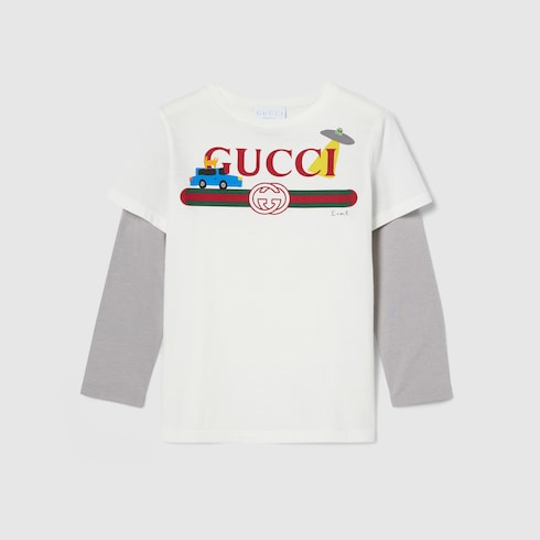 Children's cotton T-shirt with print - white and light grey