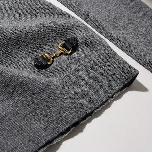 Fine rib knit wool top with Horsebit - dark brown