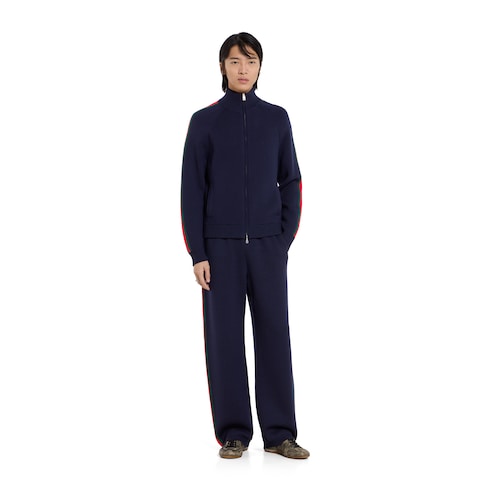 Stitch wool leisure pants with Web - dark blue