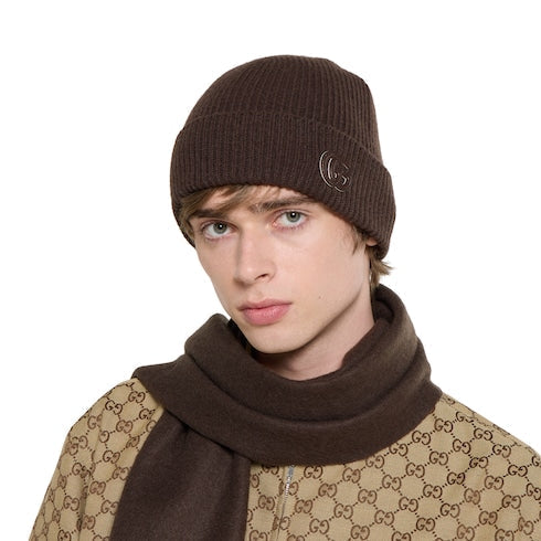 Cashmere hat with patch - dark brown