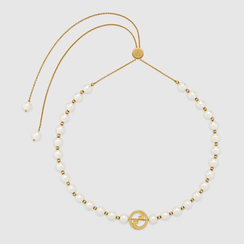 Gucci Interlocking pearl necklace - light gold-toned brass