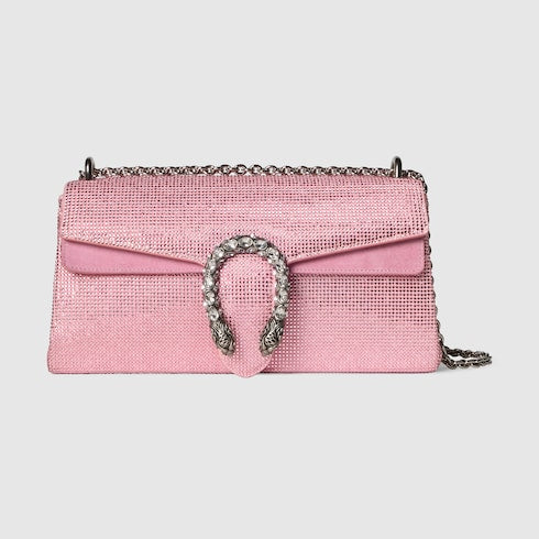 Dionysus crystal medium shoulder bag - light pink suede