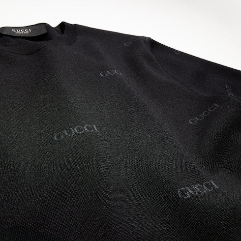 Wool silk Gucci jacquard T-shirt - black
