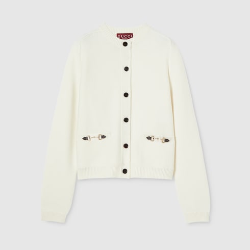 Wool cashmere cardigan with Horsebit - white