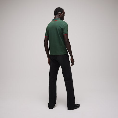 Cotton piquet polo shirt with embroidery - dark green