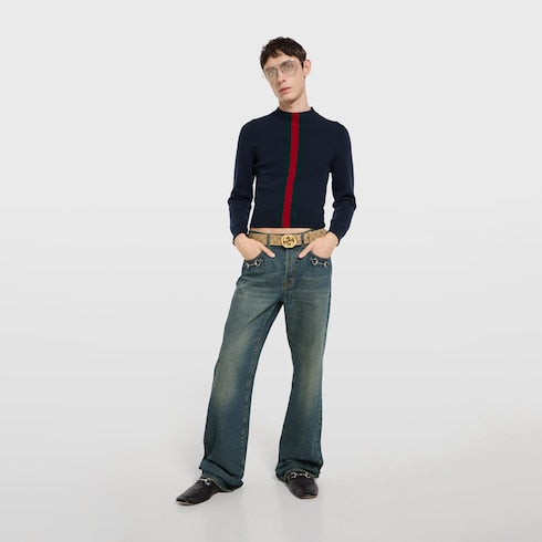 Belt with Interlocking G buckle - sand GG canvas