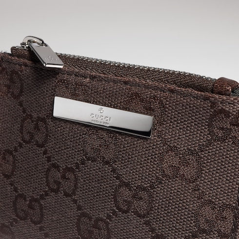 Small wallet with Gucci plaque - dark brown GG canvas