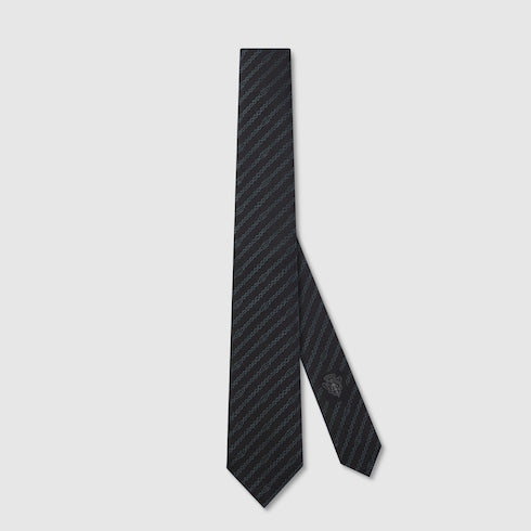 Interlocking G chain silk tie - black