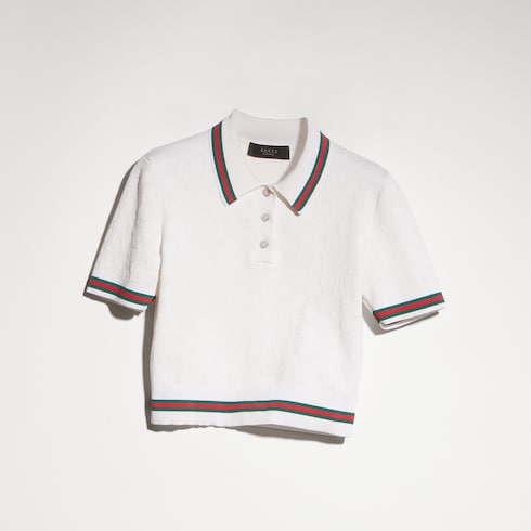 GG extra fine cotton jacquard polo shirt - ivory