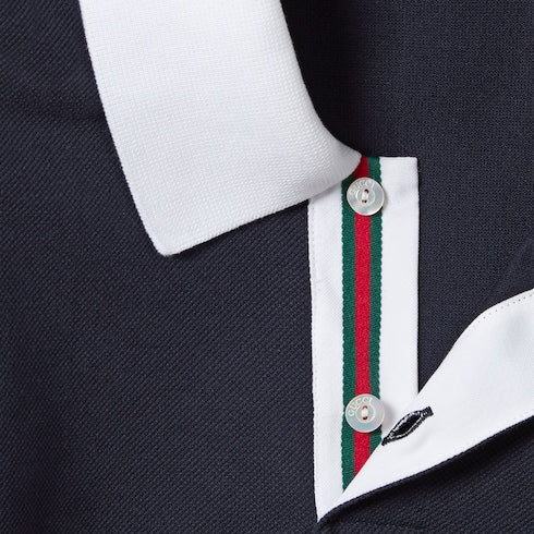Stretch cotton piquet polo shirt - blue