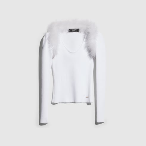 Rib viscose tank top with cardigan - white