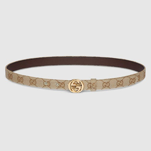Thin belt with Interlocking G buckle - sand GG canvas