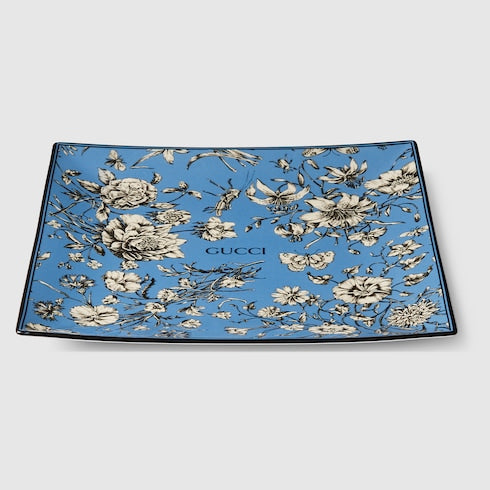Gucci Flora Sketch print large trinket tray - blue and ivory porcelain
