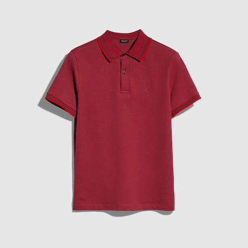 Cotton piquet polo shirt with embroidery - bordeaux