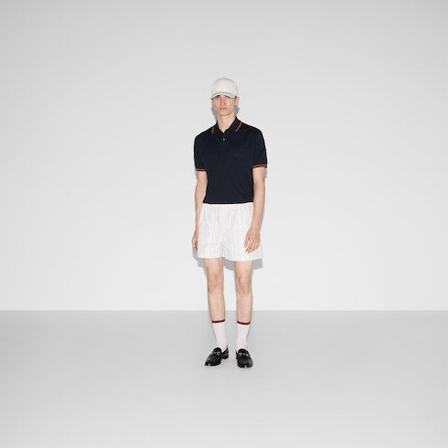 Cotton polo shirt with embroidery - dark blue