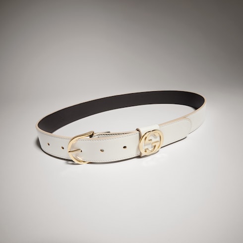 Belt with round buckle - white leather