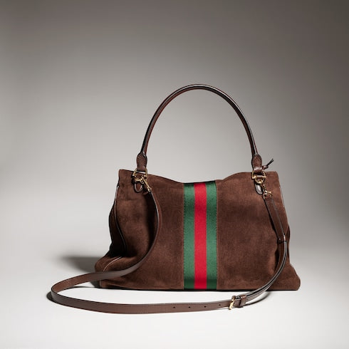 Paparazzo large top handle bag - dark brown suede