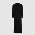 Fine rib knit wool dress with Horsebit - black