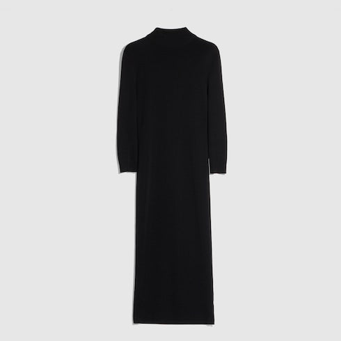 Fine rib knit wool dress with Horsebit - black