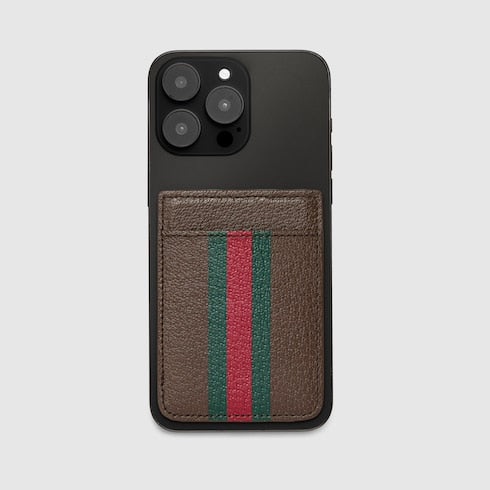 Ophidia magnetic card case - brown leather