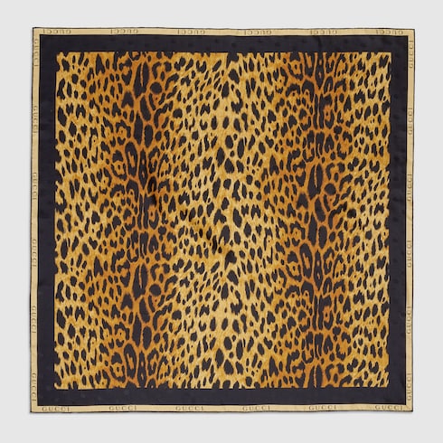 Printed silk twill carré - brown and black