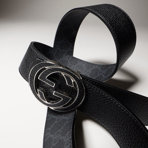 Reversible belt with Interlocking G buckle - black Supreme and black leather