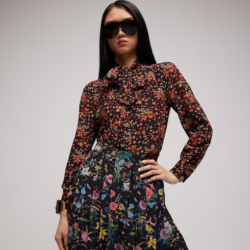 Printed silk shirt - black and red