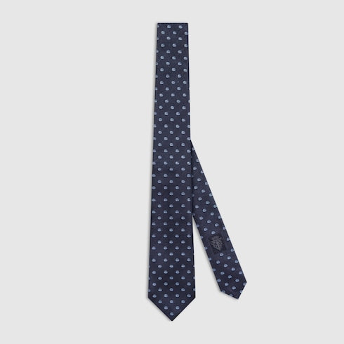 Double G silk jacquard tie - blue