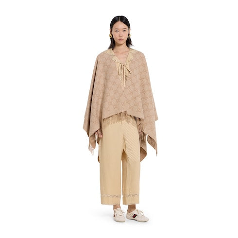 GG cashmere lamé cape - white and beige