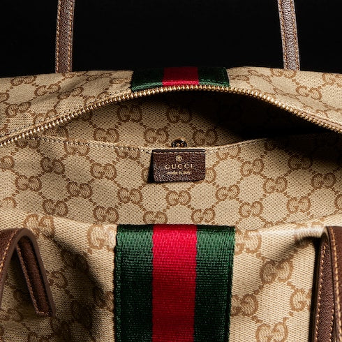 Gucci Melrose medium boston bag - sand and brown GG canvas