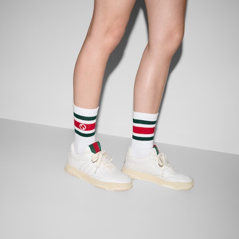 Round Interlocking G cotton socks - white