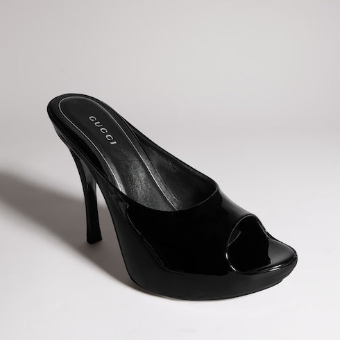 Women's stiletto platform slide - black patent leather