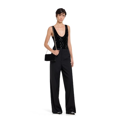 Chenille bodysuit with GG crystals - black