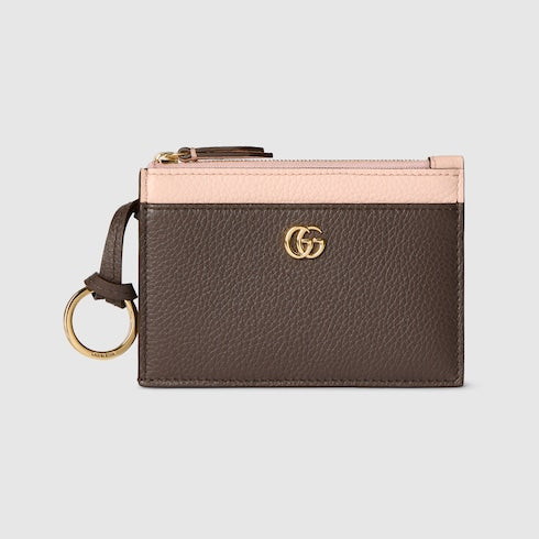 Bi-color GG Marmont zip key pouch - dark taupe leather