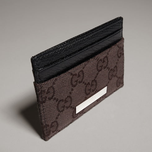 Card case with Gucci plaque - dark brown GG canvas