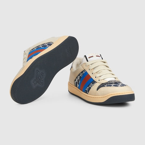 Women's GG crystal Screener sneaker - beige and dark blue GG crystal denim