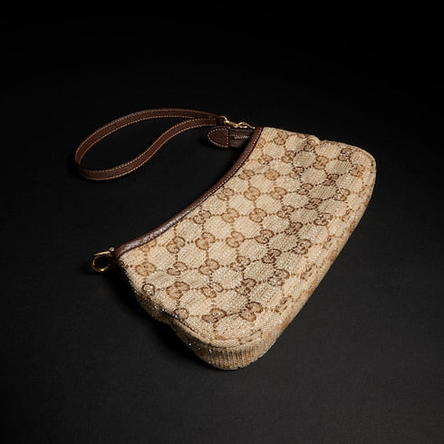 Gossip crystal small shoulder bag - sand and brown GG canvas