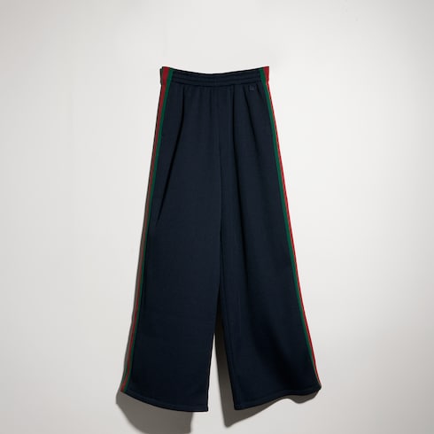 Rib cotton jersey leisure pants with Web - blue