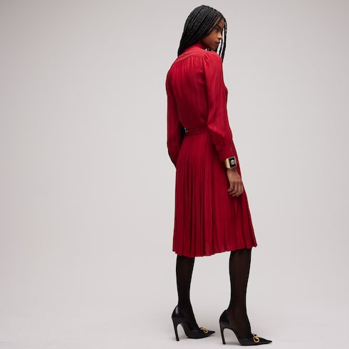 Interlocking G chain silk jacquard midi skirt - red