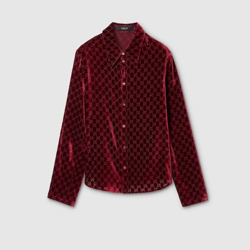 Stretch GG velvet devoré shirt - bordeaux