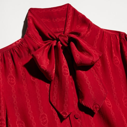 Interlocking G chain silk jacquard shirt - red