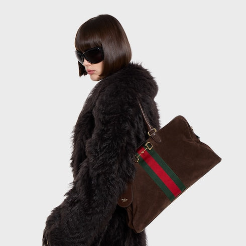 Borsetto large boston bag - dark brown suede