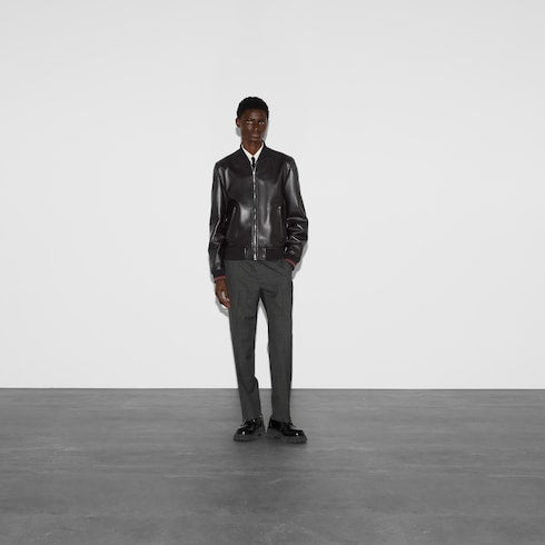 Leather bomber jacket with Web - black