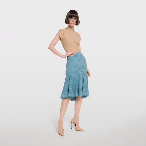 GG flower stretch lace skirt - light blue