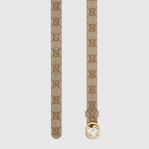 Thin belt with Interlocking G buckle - sand GG canvas