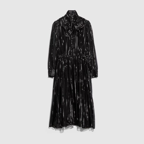 Pinstripe silk organza chemisier dress - black and silver